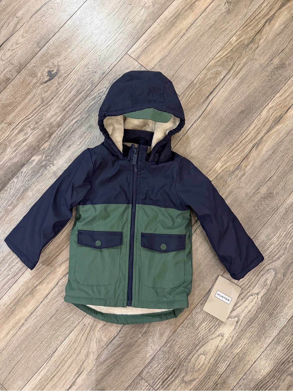Kids hunter Waterproof Hooded Jacket in Navy and Forest Green